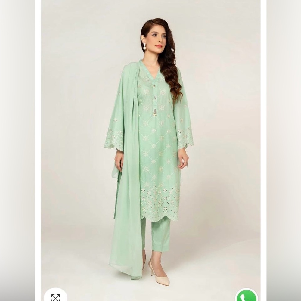 Elegant Mint Green Embroidered Suit
